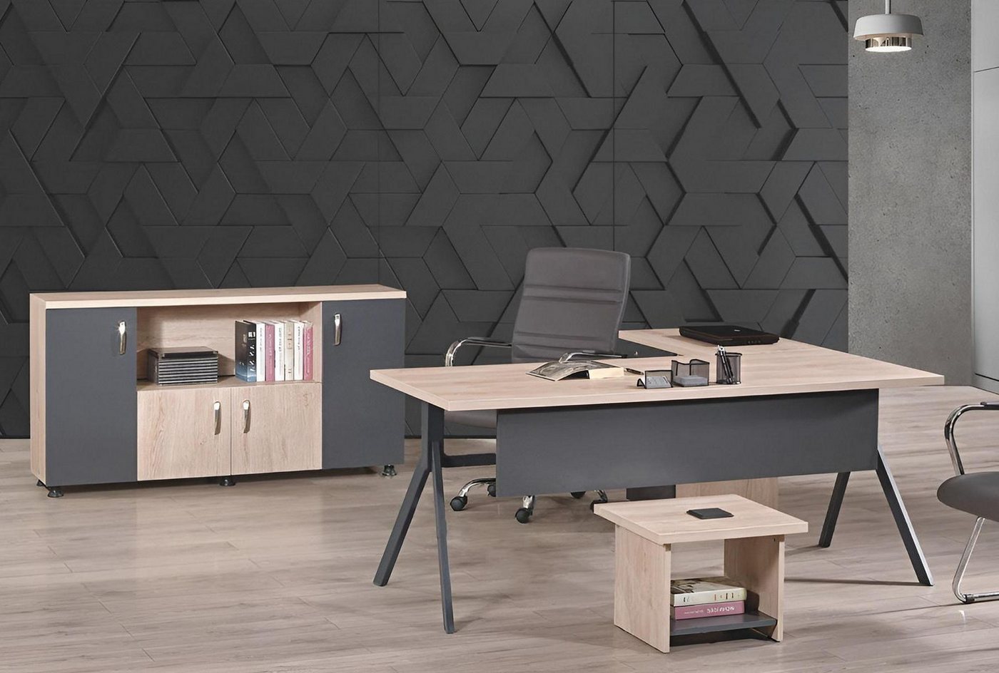 Xlmoebel Büromöbel-Set Bürokomplett-Set mit Eckschreibtisch und Büromöbeln 3-teilig aus Holz, (Büro Set 3tlg (Eckbürotisch + Couchtisch + Schrank), Hergestellt in Europa von Xlmoebel