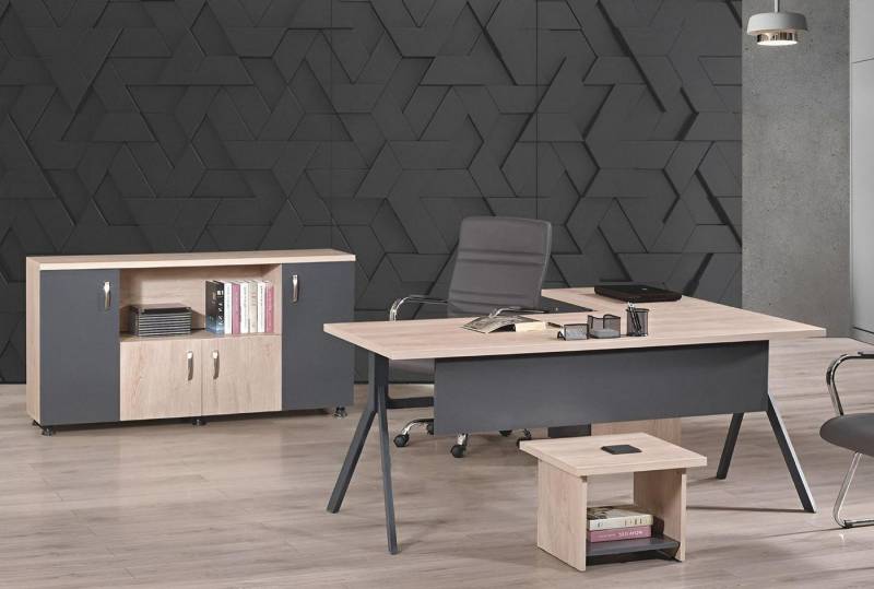 Xlmoebel Büromöbel-Set Bürokomplett-Set mit Eckschreibtisch und Büromöbeln 3-teilig aus Holz, (Büro Set 3tlg (Eckbürotisch + Couchtisch + Schrank), Hergestellt in Europa von Xlmoebel