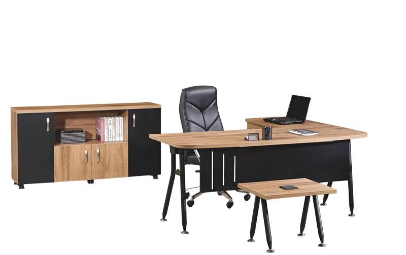 Xlmoebel Büromöbel-Set Bürotisch Set mit Ecke, Arbeitstisch und Komplettbüro in Schwarz, (3-tlg., Büro Set 3tlg (Eckbürotisch + Couchtisch + Schrank), Hergestellt in Europa von Xlmoebel