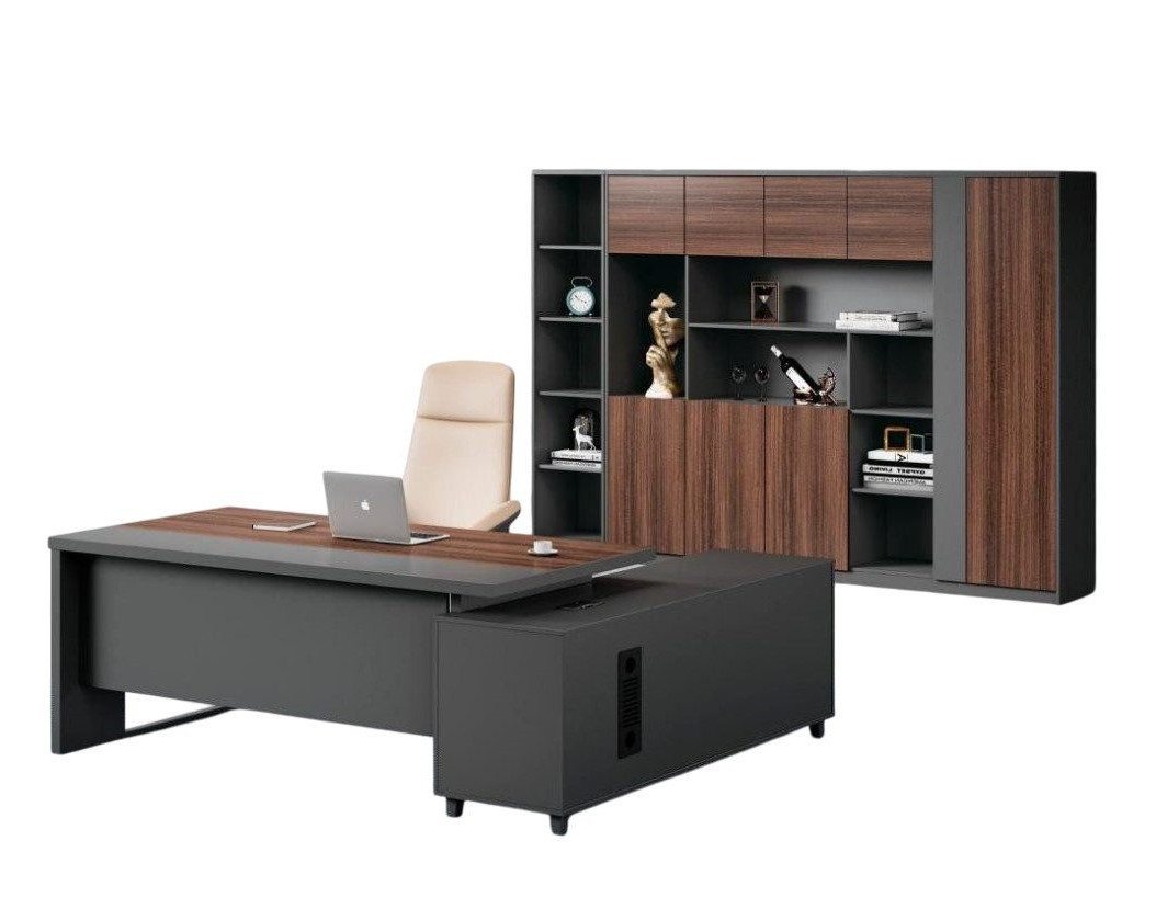 Xlmoebel Büromöbel-Set Edle Büromöbel in Braun-Grau: Luxuriöses Set mit Schreibtisch, (2-tlg., Arbeitstisch + Schrank), Hergestellt in Europa von Xlmoebel