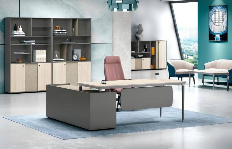 Xlmoebel Büromöbel-Set Komplettes Büromöbel-Set mit Schreibtisch und Aktenschrank in Grau, (Arbeitstisch + 2x Schränke), Hergestellt in Europa von Xlmoebel