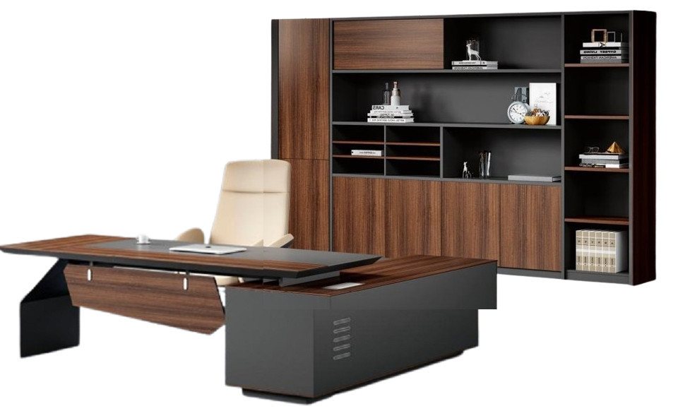 Xlmoebel Büromöbel-Set Luxuriöser Design-Holzschreibtisch in Braun-Grau für die Ecke, (2-tlg., Arbeitstisch + Schrank), Hergestellt in Europa von Xlmoebel