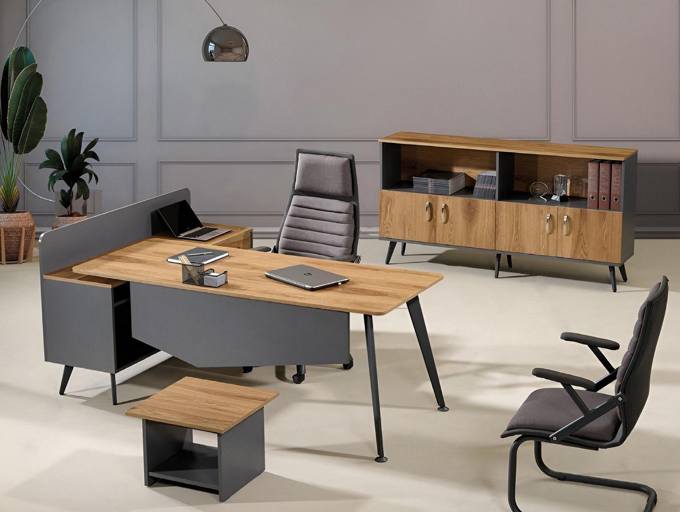 Xlmoebel Büromöbel-Set Moderne Eckbürotisch Arbeitszimmermöbel in Braun 3-teiliges Holz, (Büro Set 3tlg (Eckbürotisch + Couchtisch + Schrank), Hergestellt in Europa von Xlmoebel
