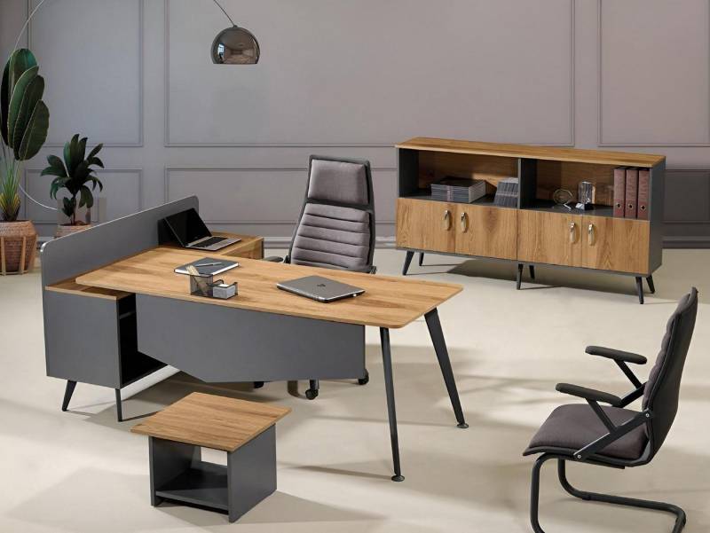 Xlmoebel Büromöbel-Set Moderne Eckbürotisch Arbeitszimmermöbel in Braun 3-teiliges Holz, (Büro Set 3tlg (Eckbürotisch + Couchtisch + Schrank), Hergestellt in Europa von Xlmoebel