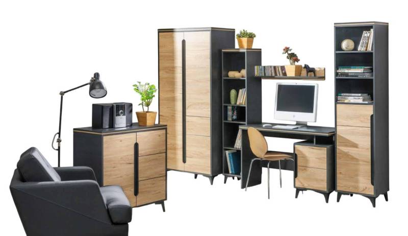 Xlmoebel Büromöbel-Set Modernes Büromöbel-Set mit vollständiger Büroeinrichtung, bestehend, (6-tlg., Schreibtisch + Wandregal + 2x Regale + Kommode + Schrank), Hergestellt in Europa von Xlmoebel