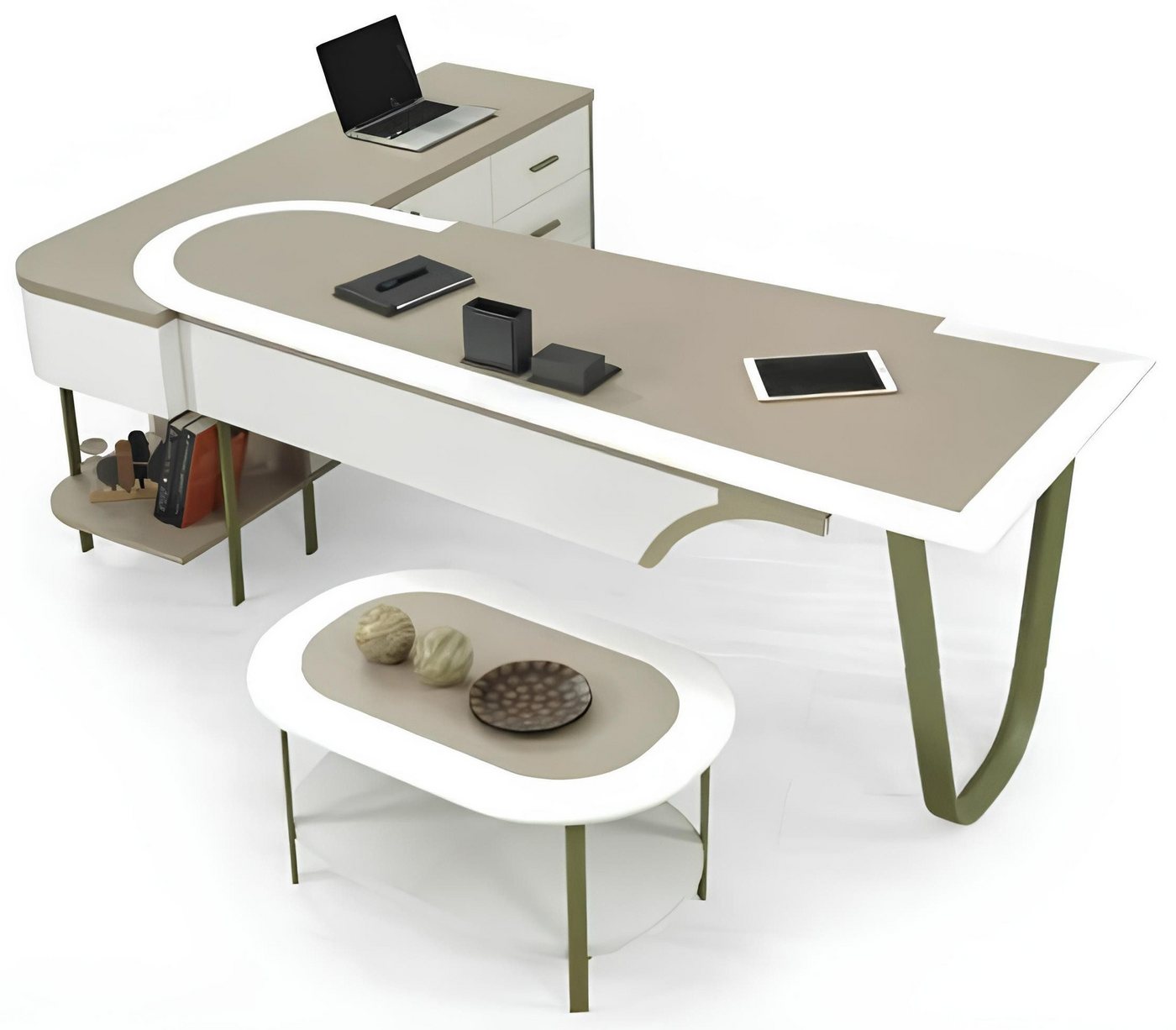 Xlmoebel Ecksofa Schreibtisch-Set mit L-förmigem Design und ovalem, Hergestellt in Europa von Xlmoebel