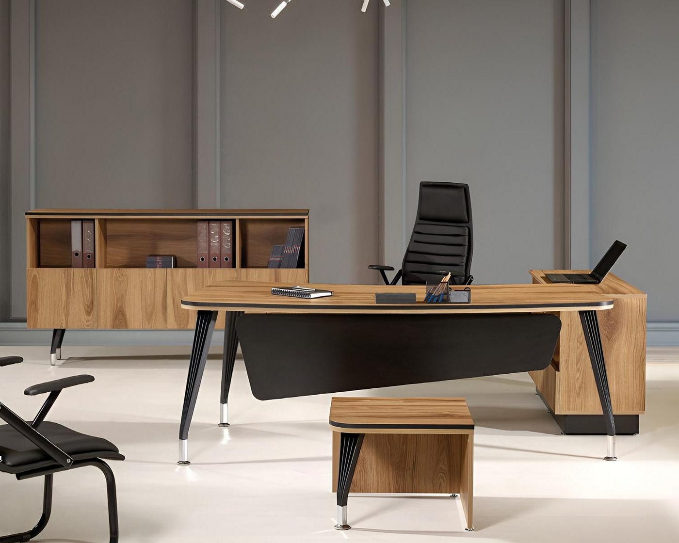 Xlmoebel Eckschreibtisch Traditioneller Winkelschreibtisch Vollständiges Arbeitszimmermöbel Set (Büro Set 3tlg (Eckbürotisch + Couchtisch + Schrank), Hergestellt in Europa von Xlmoebel