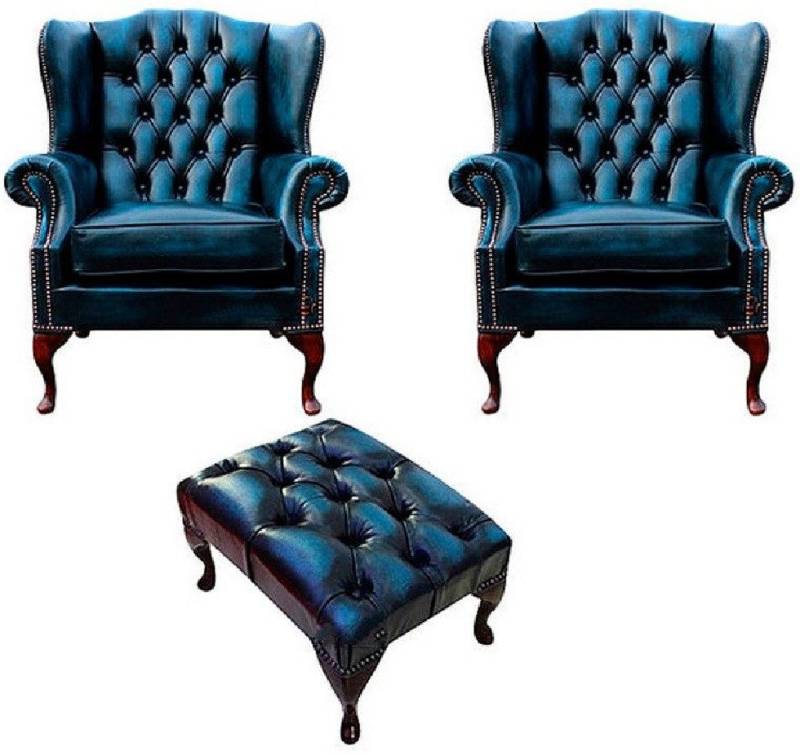Xlmoebel Chesterfield-Sessel 2er Set Ohrensessel Sofa Fernsehsessel 1-Sitzer Couch Polstermöbel (Chesterfield 2 Ohrensessel + Hocker - 483), Hergestellt in Europa von Xlmoebel