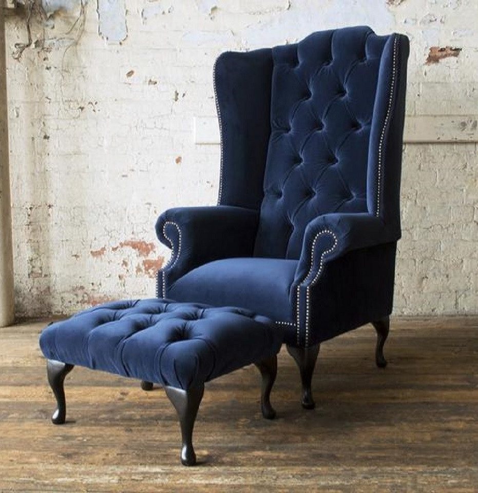 Xlmoebel Ohrensessel Neuer Ohrensessel mit Hocker in Chesterfield-Stil aus Textil (Chesterfield Ohrensessel + Hocker - 357), Hergestellt in Europa von Xlmoebel