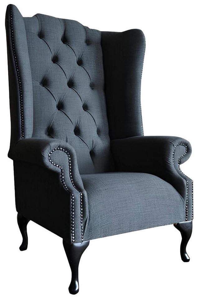 Xlmoebel Ohrensessel Neuer Polstersessel im Chesterfield-Design in Grau aus Textilstoff. (Sessel), Hergestellt in Europa von Xlmoebel