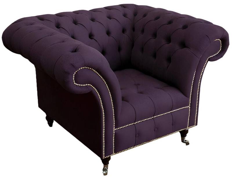 Xlmoebel Chesterfield-Sessel Neuer lila Textil-Sessel Chesterfield Stil Club Lounge Sofa Couch (Sessel), Hergestellt in Europa von Xlmoebel