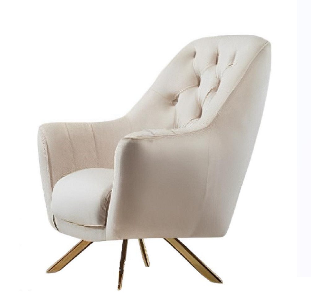 Xlmoebel Loungesessel Sessel 1 Sitzer Beige Chesterfield Design Stoff Textil (1-St), Made in Europa von Xlmoebel