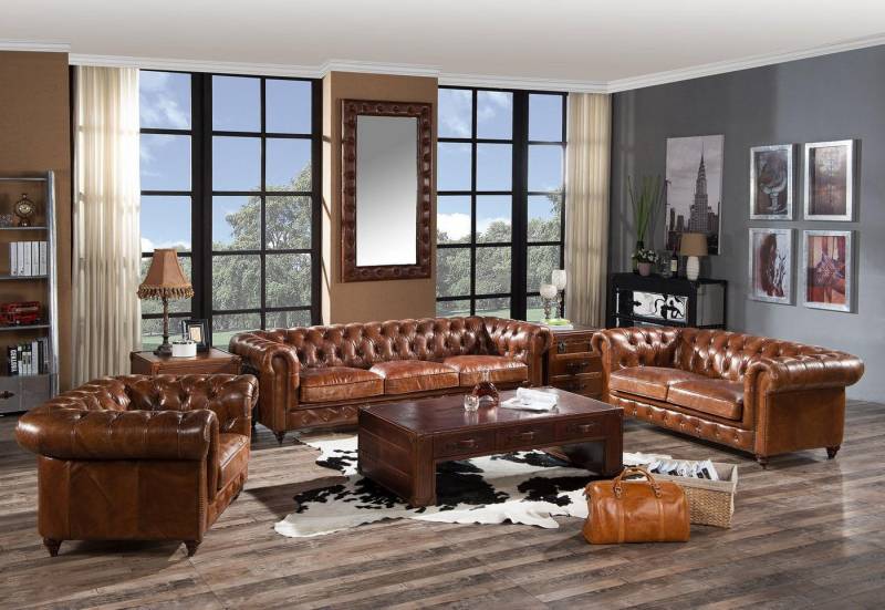 Xlmoebel Chesterfield-Sofa 4-Sitzer Ledersofa im Vintage Chesterfield-Stil vom Design Club Lounge, Hergestellt in Europa von Xlmoebel