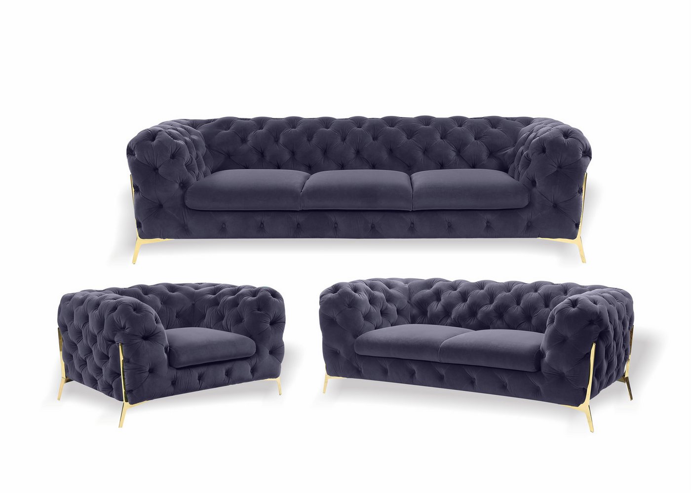 Xlmoebel Wohnzimmer-Set Chesterfield Garnitur 3+1+1 Sitzer Samt Designer Couchen, (3-St., Sofa, 2x Sessel), Made in Europa von Xlmoebel