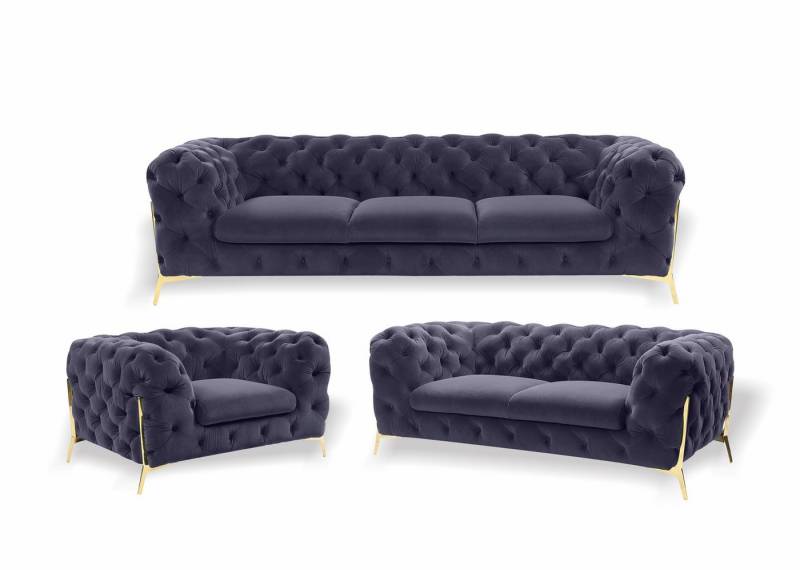 Xlmoebel Wohnzimmer-Set Chesterfield Garnitur 3+1+1 Sitzer Samt Designer Couchen, (3-St., Sofa, 2x Sessel), Made in Europa von Xlmoebel
