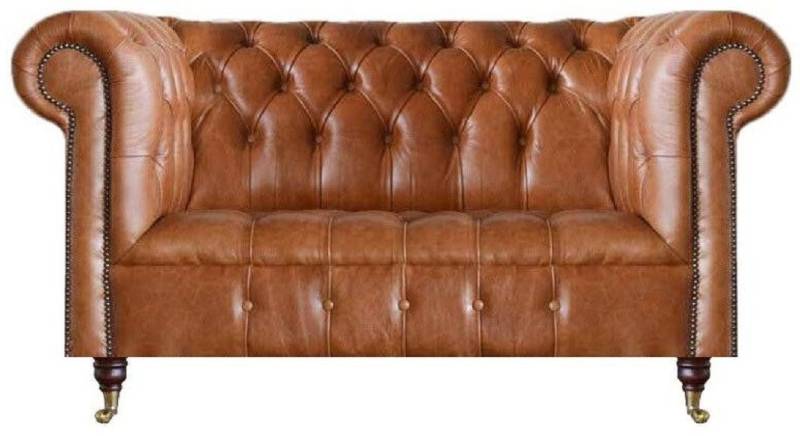 Xlmoebel Chesterfield-Sofa Designer Zweisitzer aus edlem Leder in hellbraunem Chesterfield-Stil, Hergestellt in Europa von Xlmoebel