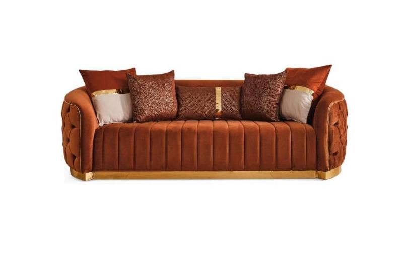 Xlmoebel Chesterfield-Sofa Dreisitzer Sofa in Orange Samt mit modernem Designer-Look, 1 Teile, Hergestellt in Europa von Xlmoebel