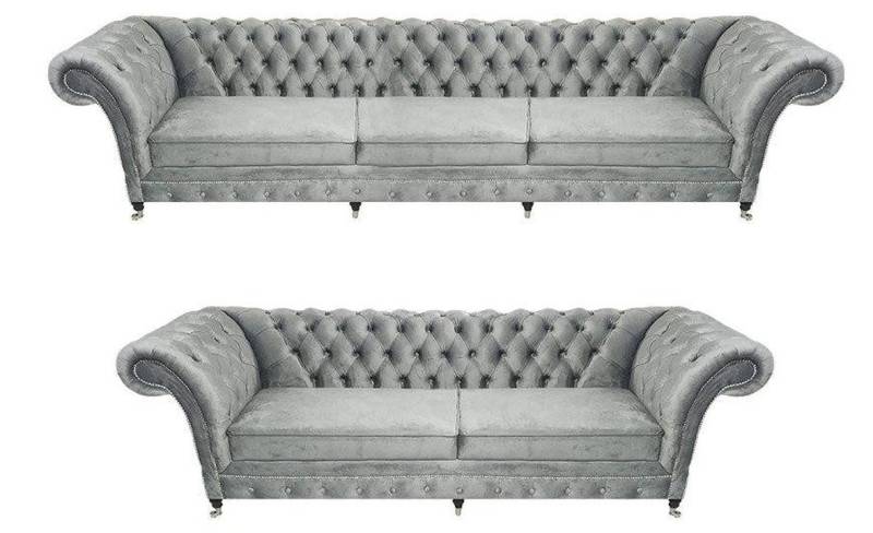 Xlmoebel Chesterfield-Sofa Exklusive Designer-Sofagarnitur in Grau für das Wohnzimmer, Hergestellt in Europa von Xlmoebel