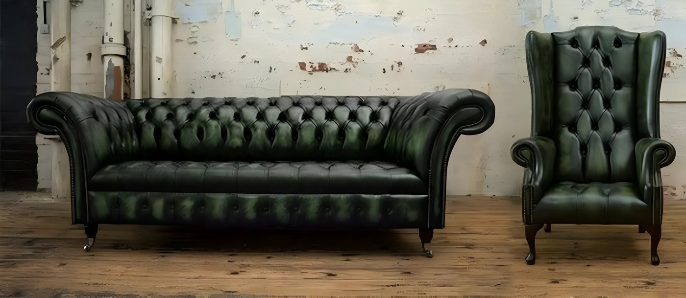 Xlmoebel Polstergarnitur Polstermöbel-Set Chesterfield Sofa 3-Sitzer & Ohrensessel, (Sofa (3 Sitzer) + Sessel (1 Sitzer), Hergestellt in Europa von Xlmoebel