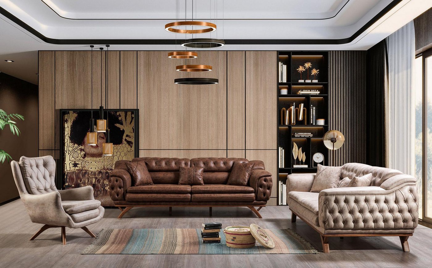 Xlmoebel Chesterfield-Sofa Möbelset mit drei 3-Sitzern und einem Sessel in Chesterfield-Design, Hergestellt in Europa Xlmoebel Chesterfield-Sofa Möbelset mit drei 3-Sitzern und einem Sessel in Chesterfield-Design, Hergestellt in Europa von Xlmoebel