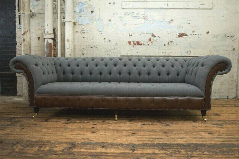 Xlmoebel Chesterfield-Sofa Neues graues Chesterfield-Sofa mit vier Sitzen und Polstern aus Leder, Hergestellt in Europa von Xlmoebel