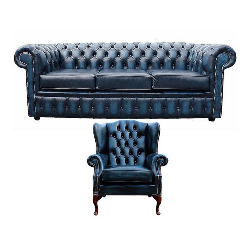 Xlmoebel Chesterfield-Sofa Sitzgruppe Chesterfield Polstermöbel Leder Sofa Couch mit Ohrensessel, Hergestellt in Europa von Xlmoebel