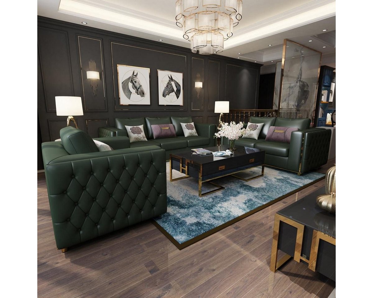 Xlmoebel Chesterfield-Sofa Wohnzimmer-Sitzgruppe mit 3-Sitzer, 2-Sitzer und Einzelsessel, Hergestellt in Europa von Xlmoebel