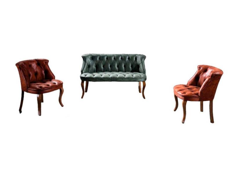 Xlmoebel Chesterfield-Sofa Zeitgemäße Zweisitzer Chesterfield Sessel aus Kunstleder 3 Teile, 3 Teile, Hergestellt in Europa von Xlmoebel