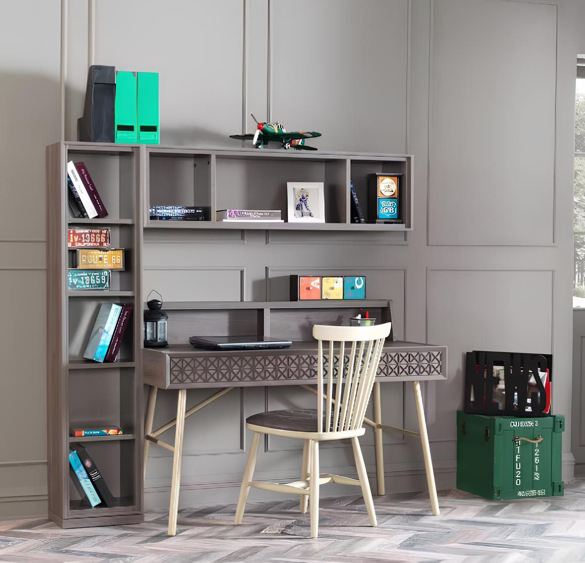 Xlmoebel Computertisch Set aus Computertisch Schreibtisch und Bücherregal in Grau aus Holz (1-St., Set 3tlg Schreibtisch + 2xBücherregal), Hergestellt in Europa von Xlmoebel