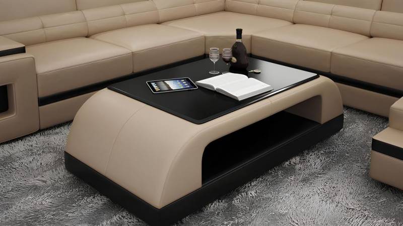 Xlmoebel Couchtisch Glas-Design-Couchtisch für das Wohnzimmer mit Beistelltisch aus Leder. (Couchtisch), Hergestellt in Europa von Xlmoebel