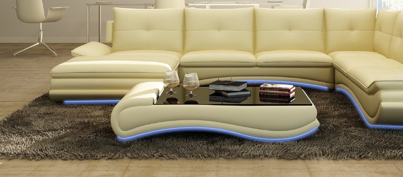 Xlmoebel Couchtisch Glastisch mit Lederoberfläche für das Wohnzimmer im modernen Design (Couchtisch 5095), Hergestellt in Europa von Xlmoebel