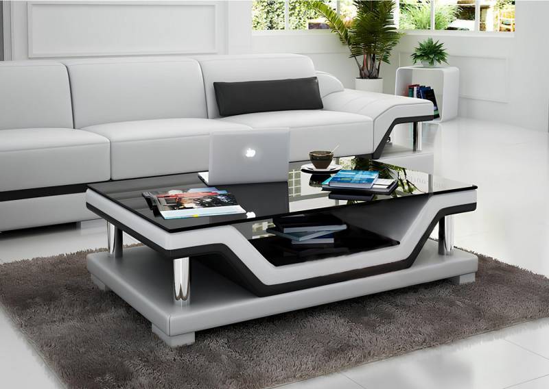 Xlmoebel Couchtisch Moderne Designer-Couchtisch aus Leder und Glas Polster Tisch (Couchtisch Modell " SB 3009), Hergestellt in Europa von Xlmoebel