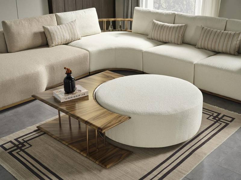 Xlmoebel Couchtisch Wohnzimmertisch Rund Weiß Modern Stoff Holz (Couchtisch), Hergestellt in Europa von Xlmoebel
