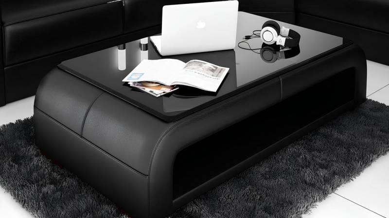 Xlmoebel Couchtisch Wohnzimmertisch mit Glas- und Lederoberfläche in modernem Design (Couchtisch), Hergestellt in Europa von Xlmoebel