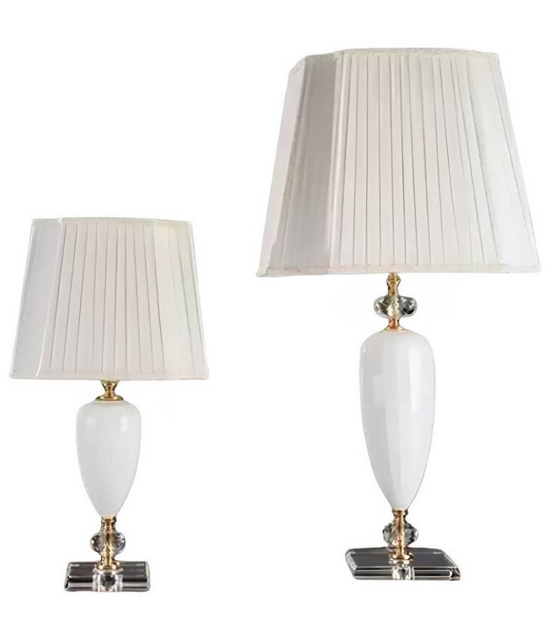 Xlmoebel Dekofigur Weiße Tischlampe im Art-déco-Stil mit Kristallbehang (Tischlampe), Hergestellt in Europa von Xlmoebel