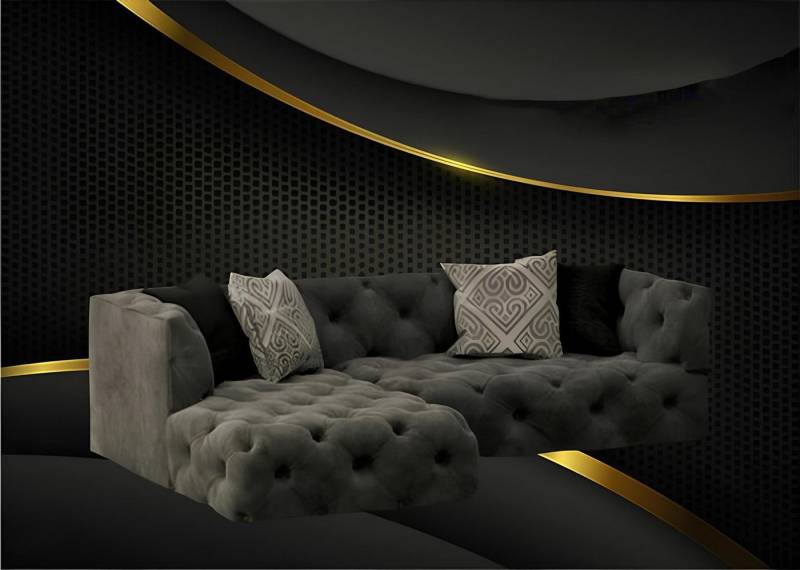 Xlmoebel Chesterfield-Sofa Design Ecksofa Chesterfield Stil L-Form Couch Textil Polster Garnitur, Hergestellt in Europa von Xlmoebel