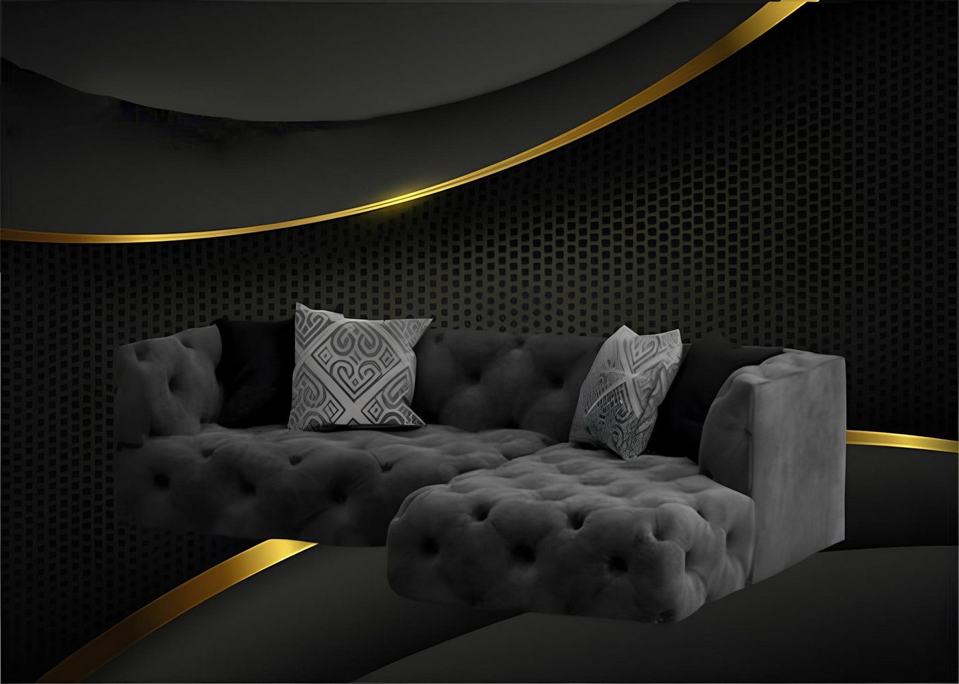 Xlmoebel Chesterfield-Sofa Design Ecksofa Chesterfield Stil L-Form Couch Textil Polster Garnitur, Hergestellt in Europa von Xlmoebel