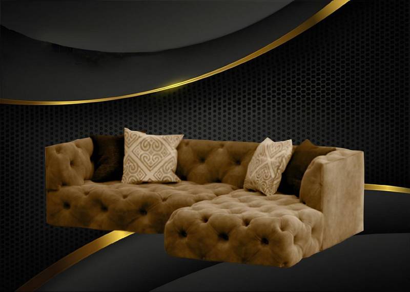 Xlmoebel Chesterfield-Sofa Design Ecksofa Chesterfield Stil L-Form Couch Textil Polster Garnitur, Hergestellt in Europa von Xlmoebel