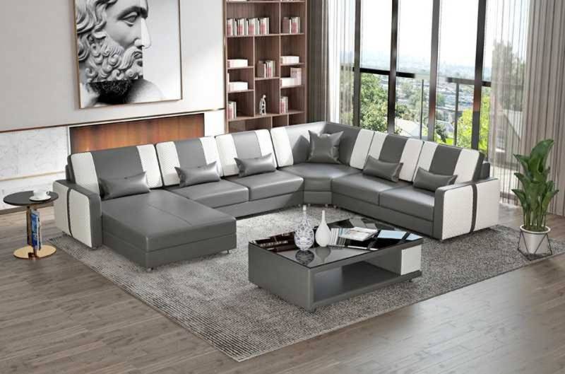 Xlmoebel Wohnlandschaft Geräumiges Wohnensemble Sofa Eckcouch U-Form Grau Kunstleder XXL, Hergestellt in Europa von Xlmoebel