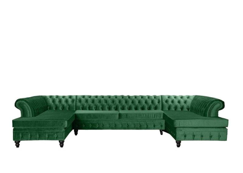 Xlmoebel Ecksofa Grau Chesterfield Drei-Sitzer Premium Sitzmöbel Textil, 1 Teile, Hergestellt in Europa von Xlmoebel