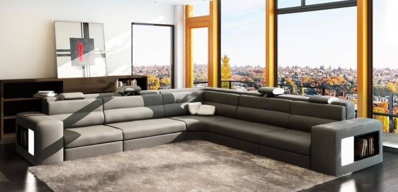 Xlmoebel Ecksofa Großes Ecksofa aus grauem Weidenleder mit Polstern und Sitzkissen, Hergestellt in Europa von Xlmoebel