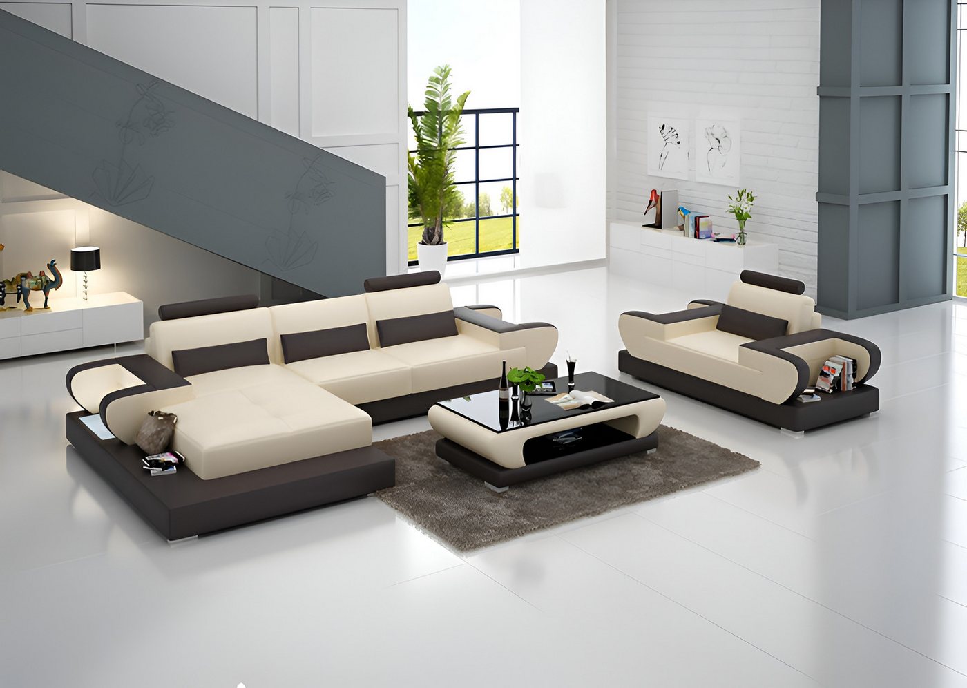 Xlmoebel Ecksofa Großes XXL Designsofa mit USB-Anschluss, Eckledersofa Polsterecke, Hergestellt in Europa Xlmoebel Ecksofa Großes XXL Designsofa mit USB-Anschluss, Eckledersofa Polsterecke, Hergestellt in Europa von Xlmoebel