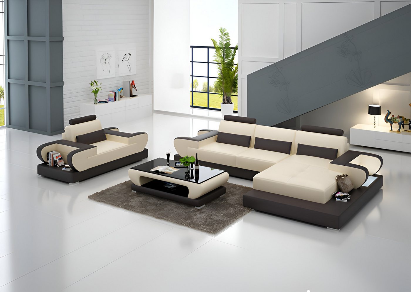 Xlmoebel Ecksofa Großes XXL Designsofa mit USB-Anschluss, Eckledersofa Polsterecke, Hergestellt in Europa Xlmoebel Ecksofa Großes XXL Designsofa mit USB-Anschluss, Eckledersofa Polsterecke, Hergestellt in Europa von Xlmoebel