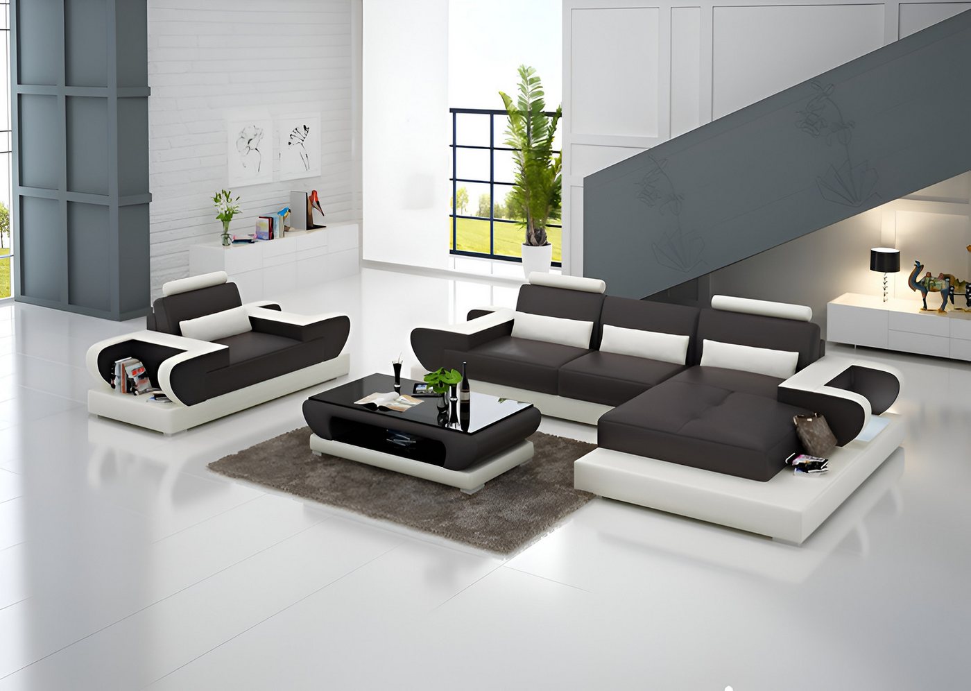 Xlmoebel Ecksofa Großes XXL Designsofa mit USB-Anschluss, Eckledersofa Polsterecke, Hergestellt in Europa Xlmoebel Ecksofa Großes XXL Designsofa mit USB-Anschluss, Eckledersofa Polsterecke, Hergestellt in Europa von Xlmoebel