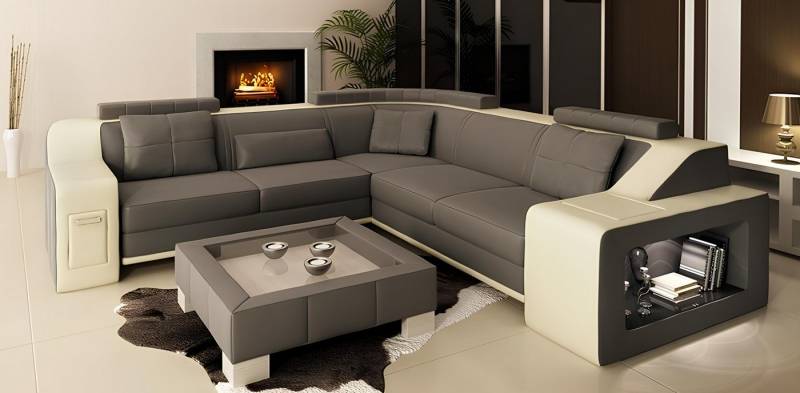 Xlmoebel Ecksofa L-förmiges Ledersofa mit Textil, USB-Anschluss und Polsterung für, Hergestellt in Europa von Xlmoebel