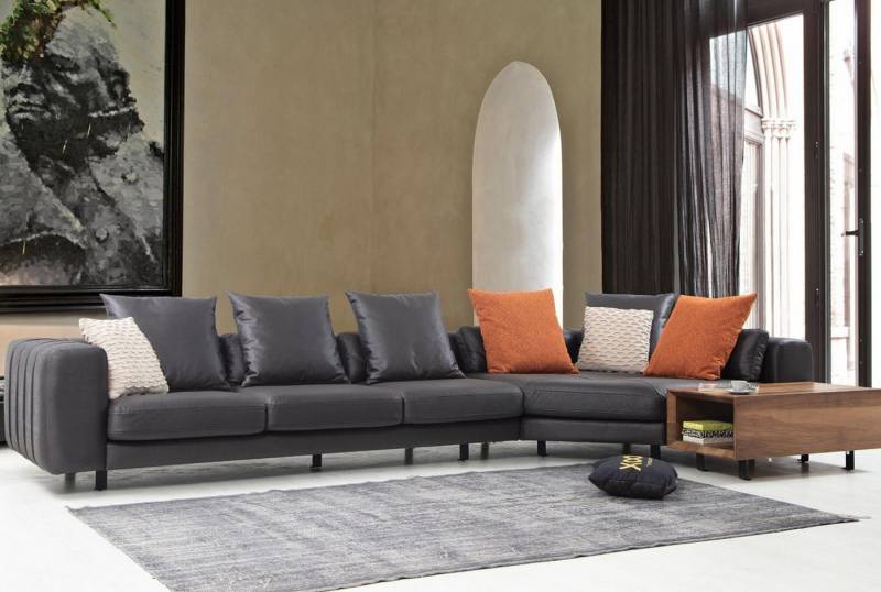 Xlmoebel Ecksofa L-förmiges Sofaset in Grau mit Tisch - Eckcouch aus Stoff, Hergestellt in Europa von Xlmoebel
