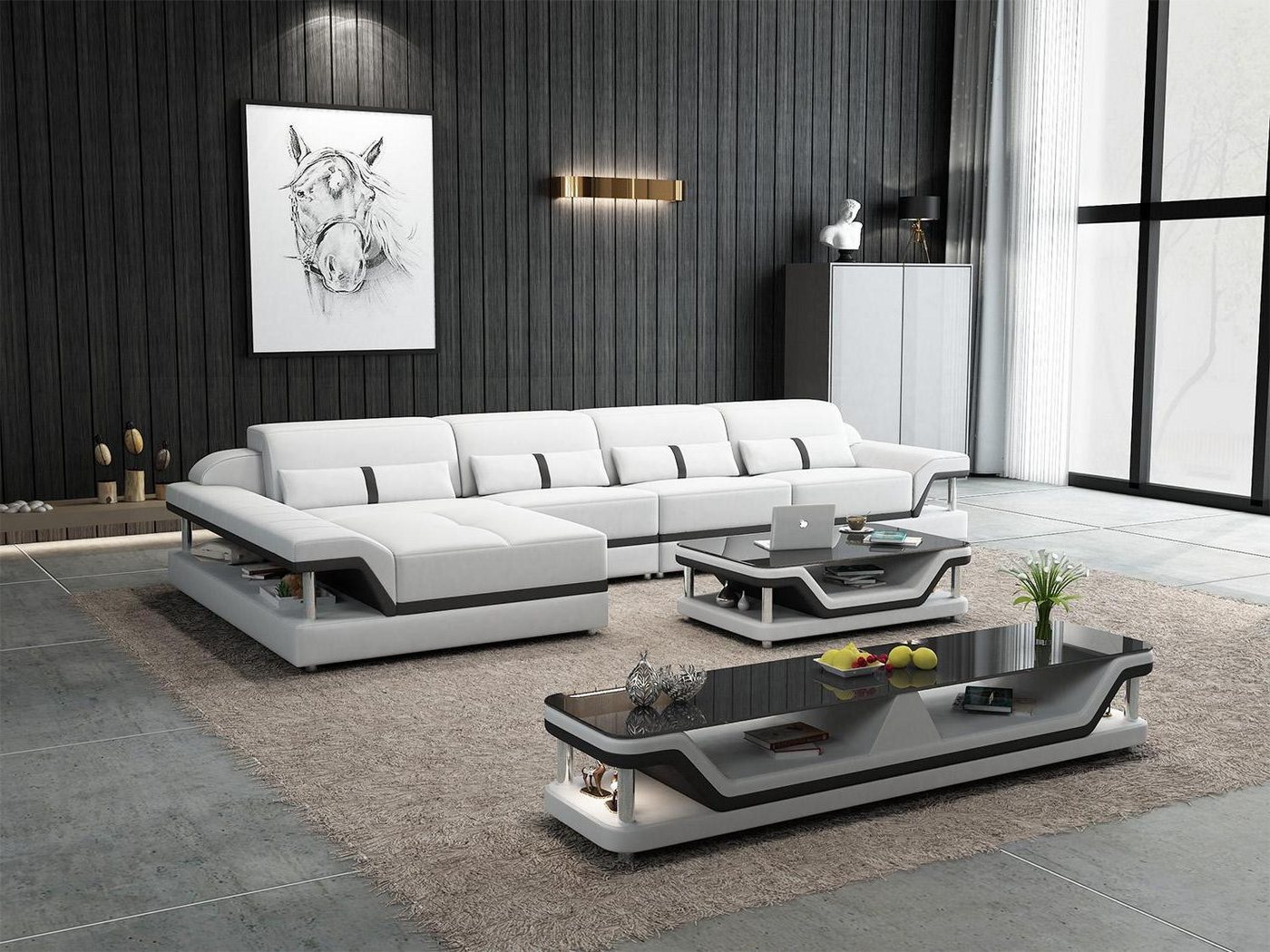 Xlmoebel Ecksofa Leder Ecksofa mit USB-Anschluss in modernem Design, Hergestellt in Europa von Xlmoebel
