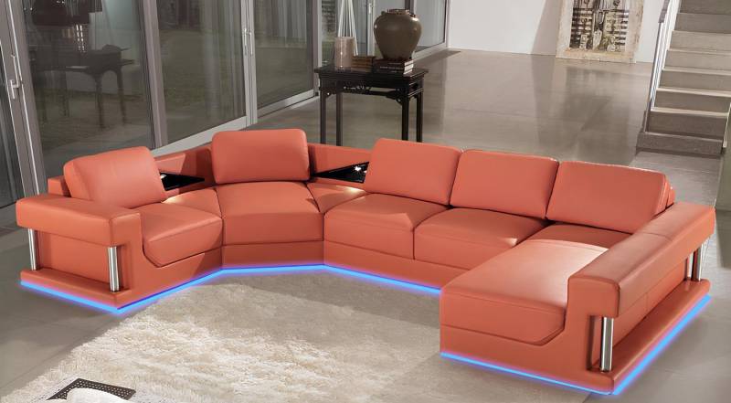 Xlmoebel Ecksofa Ledersofa mit USB-Anschluss in modernem Design für das Wohnzimmer, Hergestellt in Europa von Xlmoebel