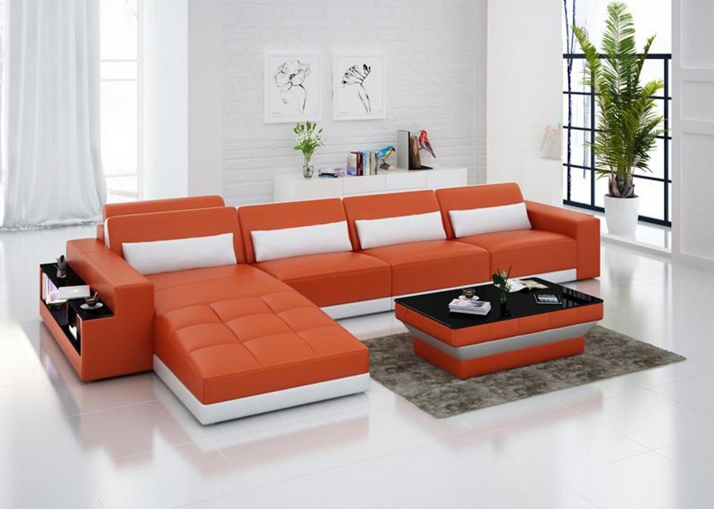 Xlmoebel Ecksofa Ledersofa mit USB-Anschluss und modernem Design für Wohnzimmer, Hergestellt in Europa von Xlmoebel