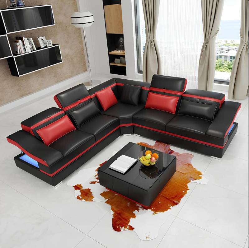Xlmoebel Ecksofa Moderne L-förmige Ledersofa Wohnlandschaft mit Designelementen, Hergestellt in Europa von Xlmoebel